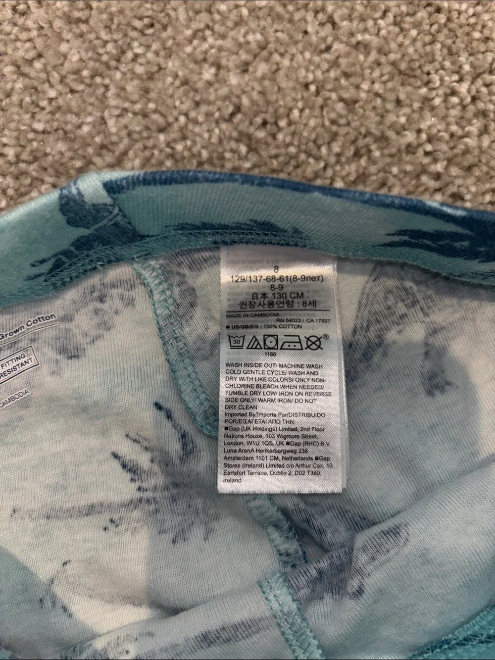 GAP Organize Teal and Navy Dinosaur Print Pajama Set
